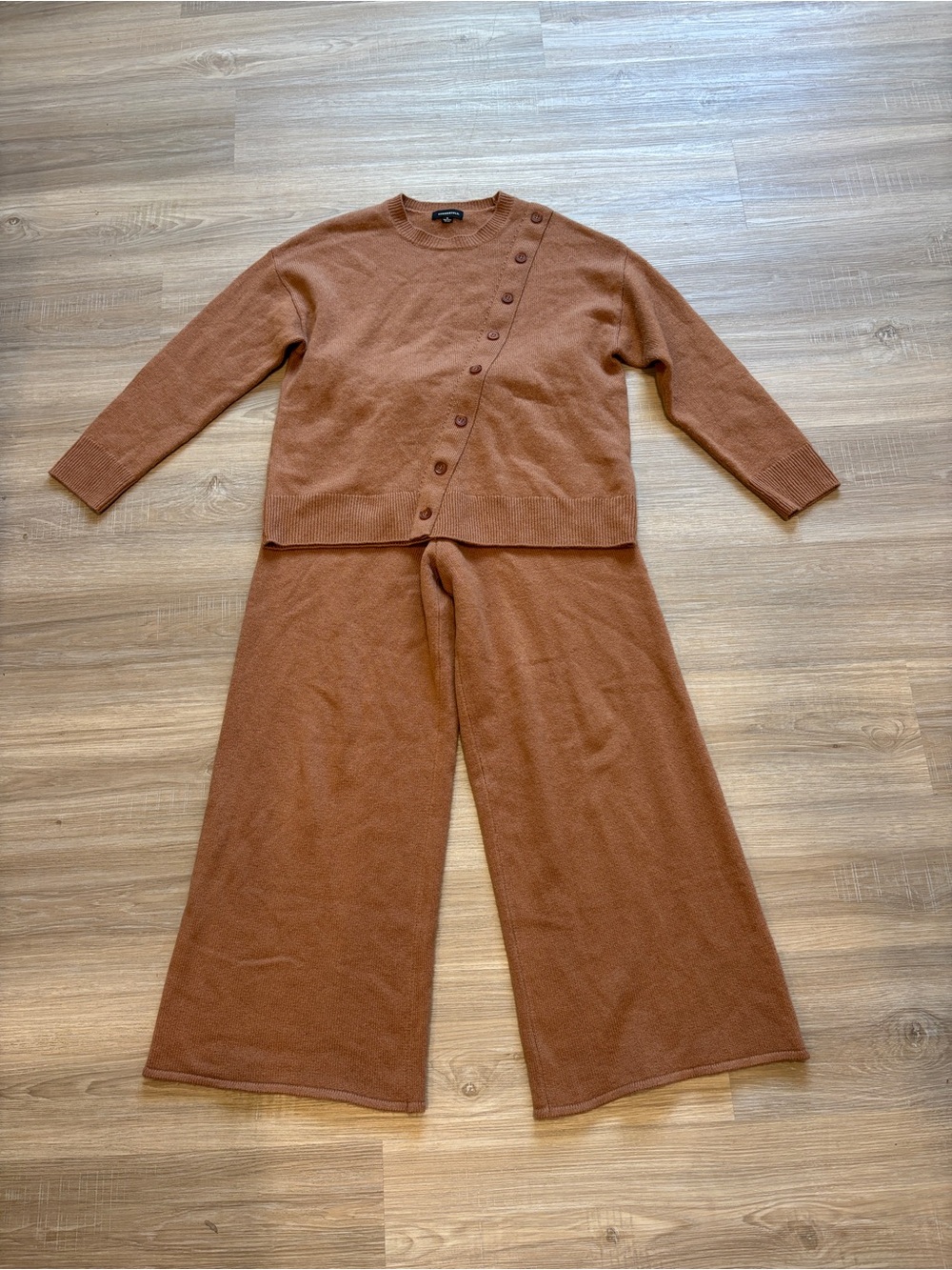 Summersalt The Luxe Cashmere Blend Sweater Pant Knit Wide Leg M Brown Praline